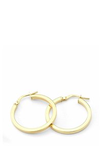 Zlaté kruhové náušnice s hladkým, zaobleným tvarom a lesklým povrchom. Obsahujú bezpečný uzáver pre jednoduché nosenie.