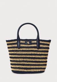 Lauren Ralph Lauren - STRIPED STRAW MEDIUM BRIE TOTE BAG - Pirkinių krepšys - refined navy Miniatiūros vaizdas 1