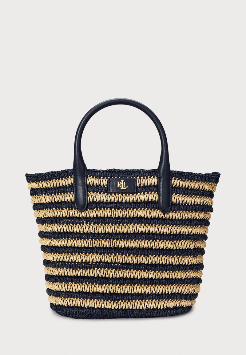 Lauren Ralph Lauren - STRIPED STRAW MEDIUM BRIE TOTE BAG - Pirkinių krepšys - refined navy, Padidinti