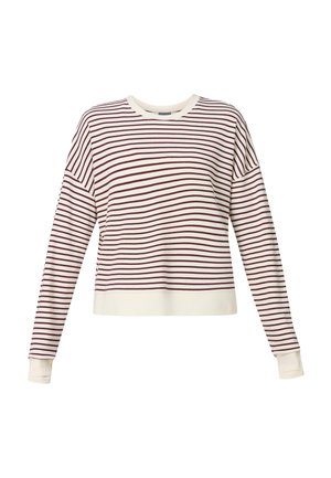 Langarmshirt met ronde hals, voorzien van horizontale bordeauxrode en witte strepen, verlaagde schouders en effen witte manchetten en zoom.