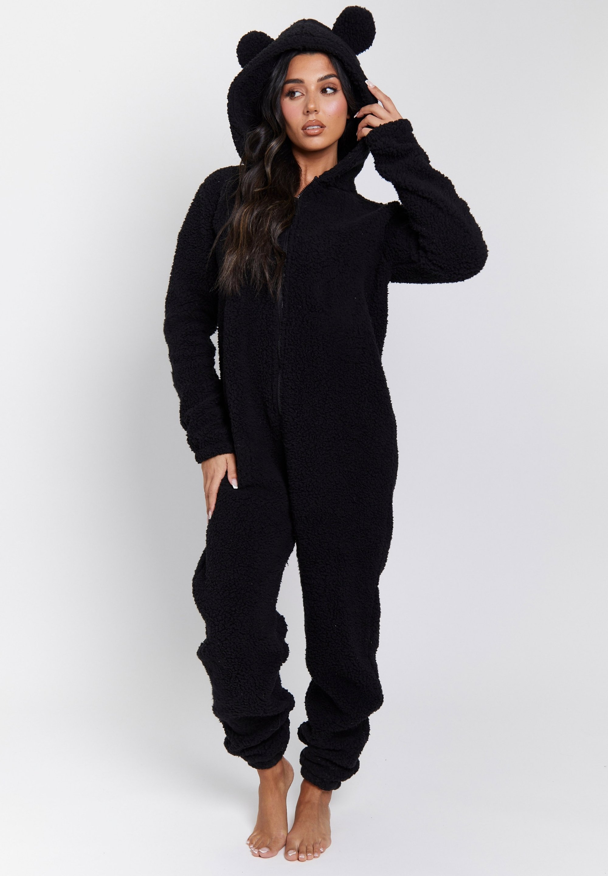 Loungeable SHERPA TEDDY EARS ALL IN ONE Pijama black/negro