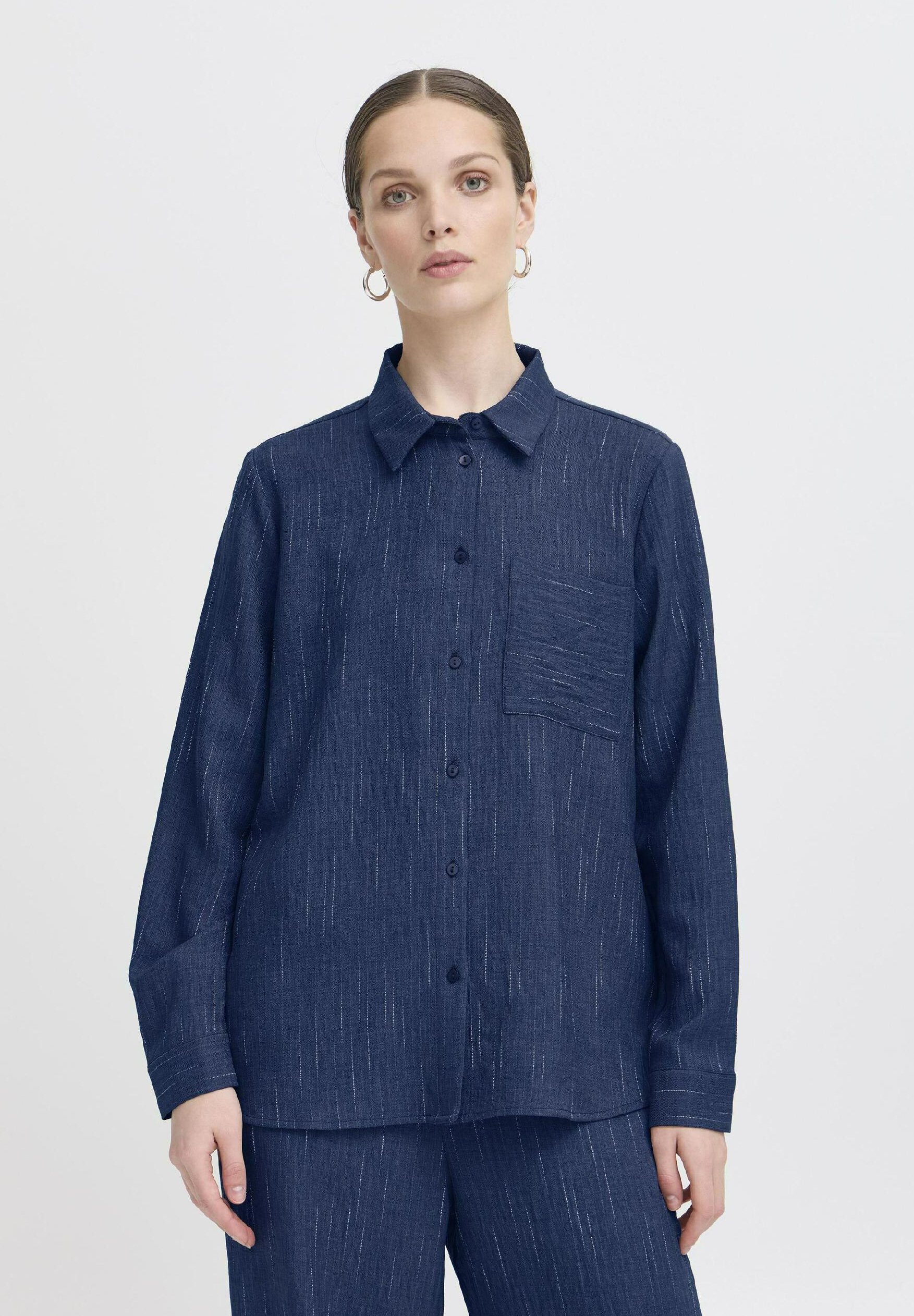 売れ筋商品|||イチ シャツ レディース トップス IXREMI - Button-down blouse - total eclipse w pinst イチ シャツ レディース トップス IXREMI - Button-down blouse