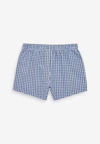Blå og hvide ternede boxershorts med elastisk talje, fremstillet af let stof og med en løs pasform.