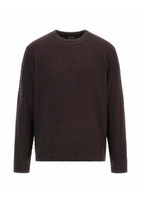 Maglione girocollo lavorato a maglia di colore viola scuro, caratterizzato da un motivo a spina di pesce testurizzato e da polsini e orlo a coste. Vestibilità standard con maniche lunghe.