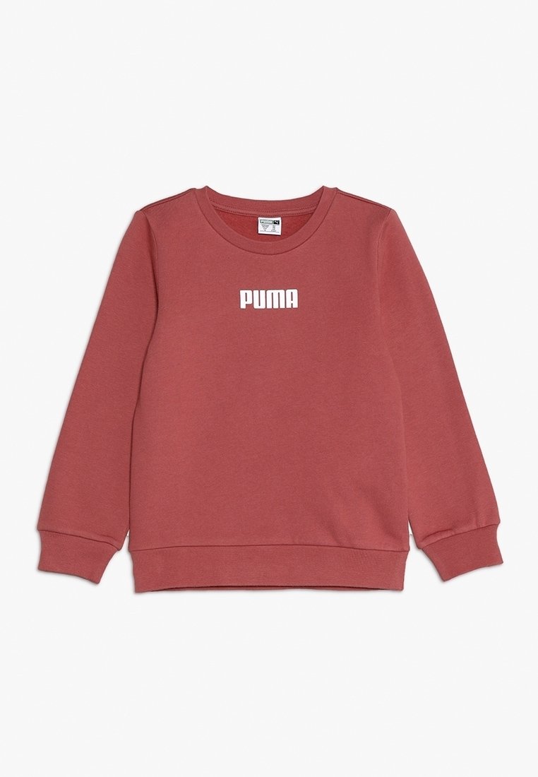Sudadera roja hecha de una mezcla de algodón con cuello redondo y mangas largas; presenta un logotipo blanco de "PUMA" en la parte delantera.