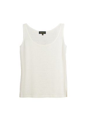 Top sin mangas blanco con escote redondeado y tirantes anchos. Fabricado en una tela ligera, cuenta con aberturas laterales para mayor libertad de movimiento.