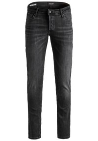 Schwarze Jeans aus Denim im Slim-Fit, mit einem klassischen Fünf-Taschen-Design, Gürtelschlaufen und dezenten Ausbleichungen an der Vorderseite.