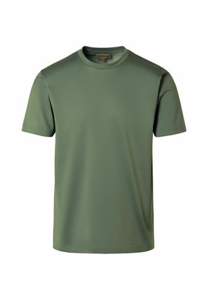 Plain short-sleeve crew neck t-shirt in solid olive green, displayed on a white background.