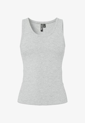 Helehall kaelusega ribaga tank top. Omab istuvat disaini, on valmistatud pehmest ja venivast kangast ning kaeluses on silt.