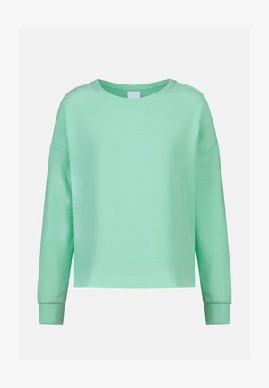 Lichtgroene sweatshirt met lange mouwen, ronde hals, geribbelde boorden en een losse pasvorm op een effen achtergrond.