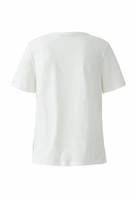 Ein einfaches, weißes T-Shirt mit kurzen Ärmeln, von hinten gezeigt, mit einem schlichten Rundhalsausschnitt vor einem weißen Hintergrund.