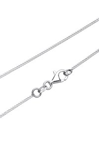 Collana in argento sterling con catena a tessitura fine, superficie liscia e chiusura a moschettone con marchio impressa.
