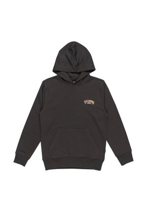 Donkergrijze hoodie van een katoenmix, met een kangoeroezak, een capuchon met trekkoord en een klein geborduurd logo op de borst.