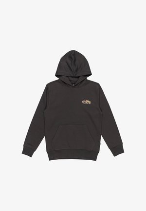 Donkergrijze hoodie van een katoenmix, met een kangoeroezak, een capuchon met trekkoord en een klein geborduurd logo op de borst.