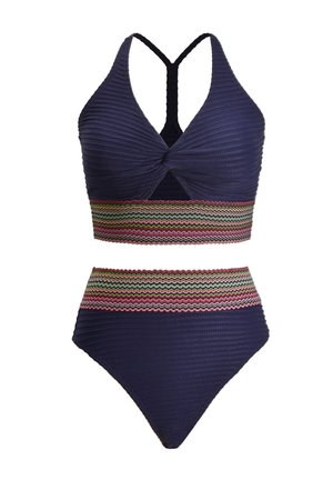 Cupshe SET V AUSSCHNITT TWIST FRONT HIGH WAIST WELLENMUSTER ZWEITEILIGER - Bikini - dunkles marineblau