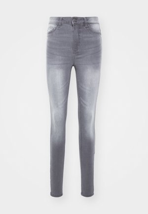 Jeans skinny in denim grigio sbiadito, con vita alta, design standard a cinque tasche e leggero effetto usurato sul davanti.
