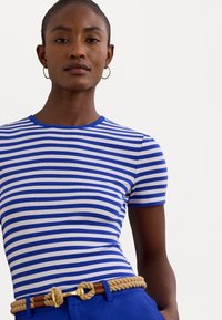 Lauren Ralph Lauren STRIPED STRETCH COTTON CREWNECK TEE - Marškinėliai su spaudiniu - new sapphire/white
