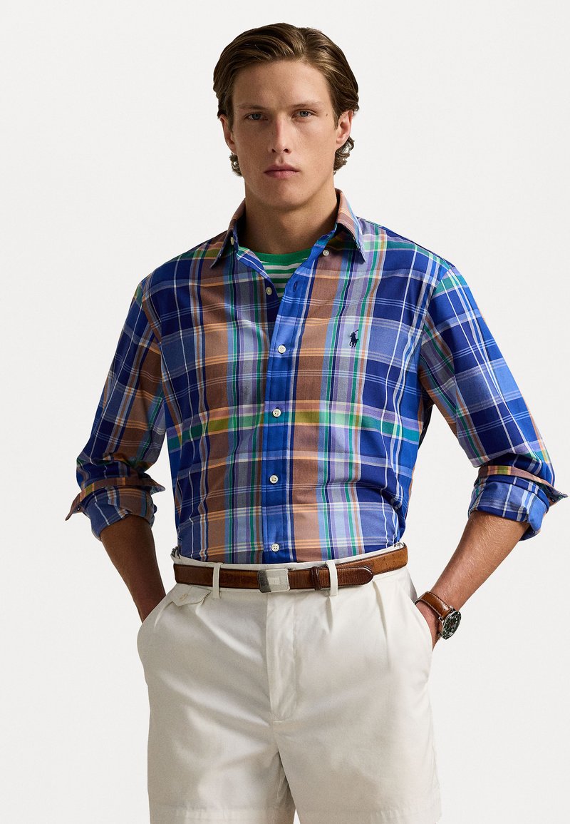 Polo Ralph Lauren - CUSTOM FIT PLAID STRETCH POPLIN SHIRT - Chemise - blue orange multi, Agrandir
