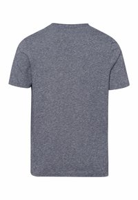 T-shirt gris chiné uni à manches courtes vu de dos, avec un col rond et un ourlet droit.