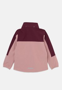 Color-blocked jacket featuring a maroon upper section and light pink lower section, with elasticated cuffs and a high collar design.