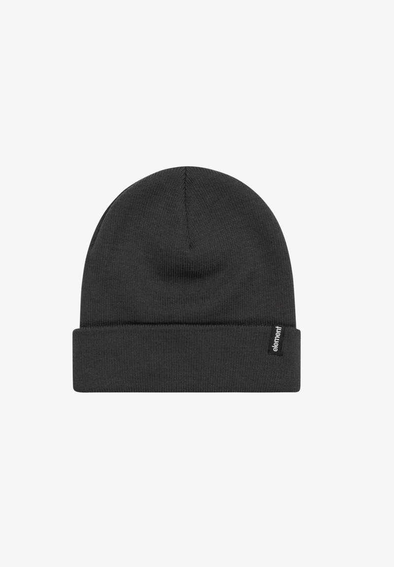 Szary, dzianinowy beanie z podwiniętymi mankietami, wykonany z miękkiego materiału. Posiada małą czarną metkę marki z boku. Standardowy kształt, lekki.