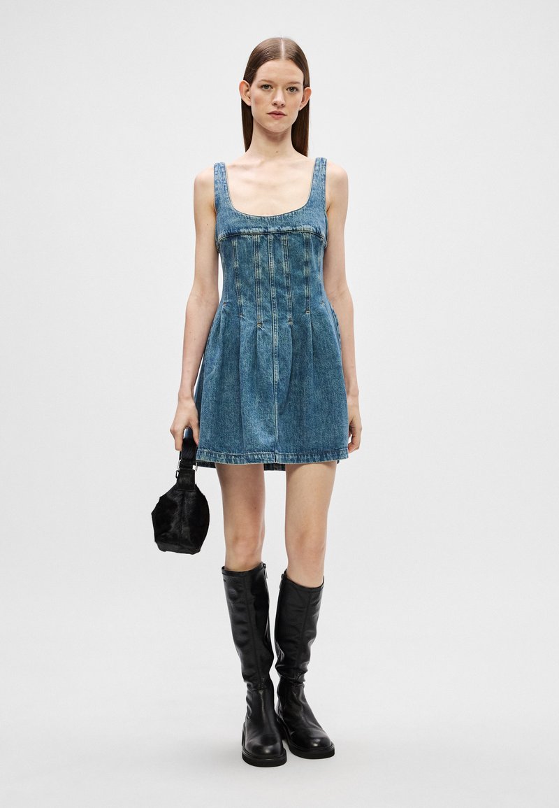 eb denim polka denim dress Mia Dot *FINAL SALE* – Be You Boutique Sage is wearing size Color:Nude/Ab* Wedding Teal Turquoise Dress Floral Bandhani