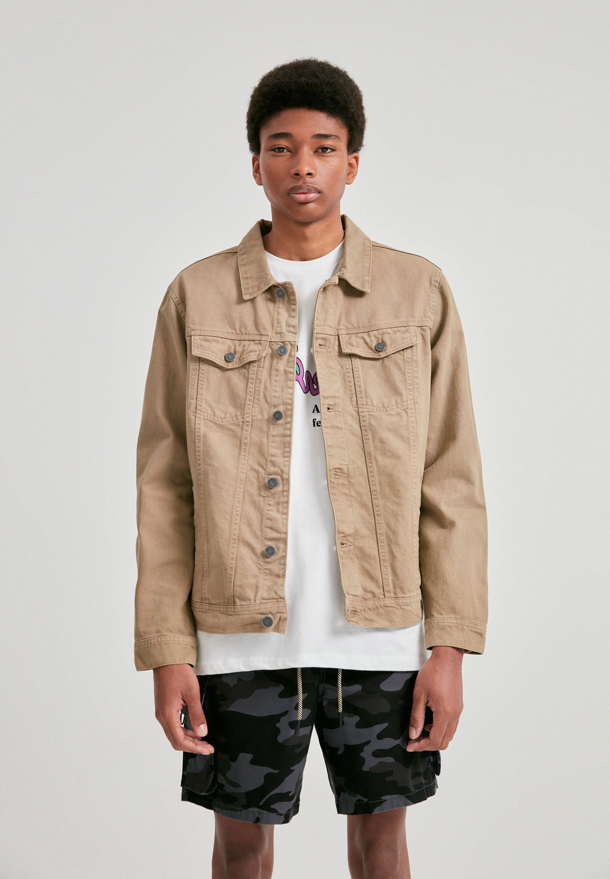 pull and bear khaki denim jacket