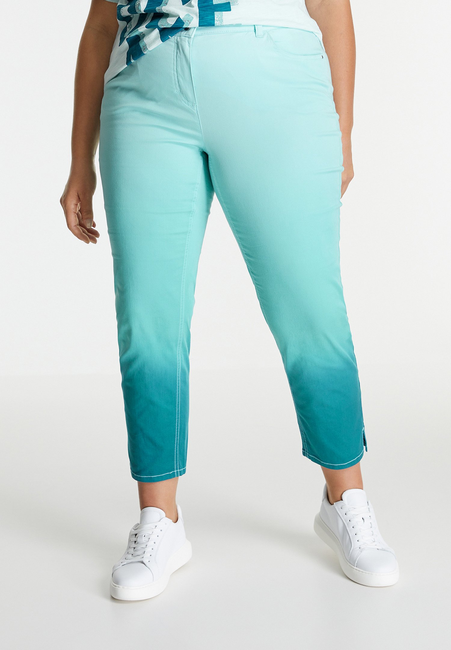 Samoon Trousers - skylight gemustert/teal - Zalando.de