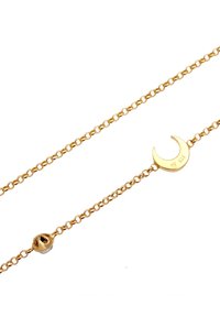 Gold-plated chain necklace featuring a crescent moon charm and a spherical accent, with a delicate link design.