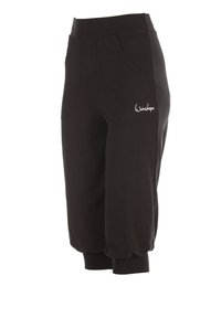 Mustad mustad pant, mis on valmistatud venivast kangast, painduva vöökoha, küljetaskute ja sääreosades kogutud mansettidega. "Winshape" logo on nähtav.