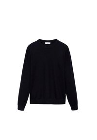 Czarna bluza z okrągłym dekoltem, długimi rękawami, ściągaczami na mankietach i u dołu, wykonana z miękkiego materiału, o prostej i nieozdobionej konstrukcji.