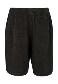 Shorts noirs en tissu texturé, dotés d'une taille élastique et d'une poche arrière avec un motif grille subtil.