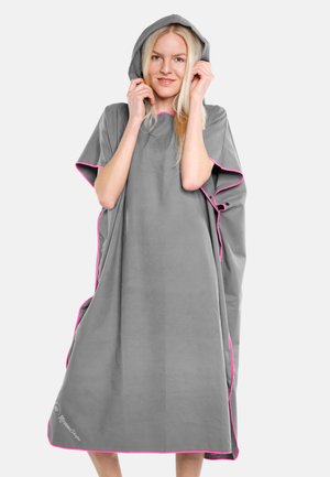 PONCHO & UMZIEHHILFLE - Strandtuch - grau   pinker rand