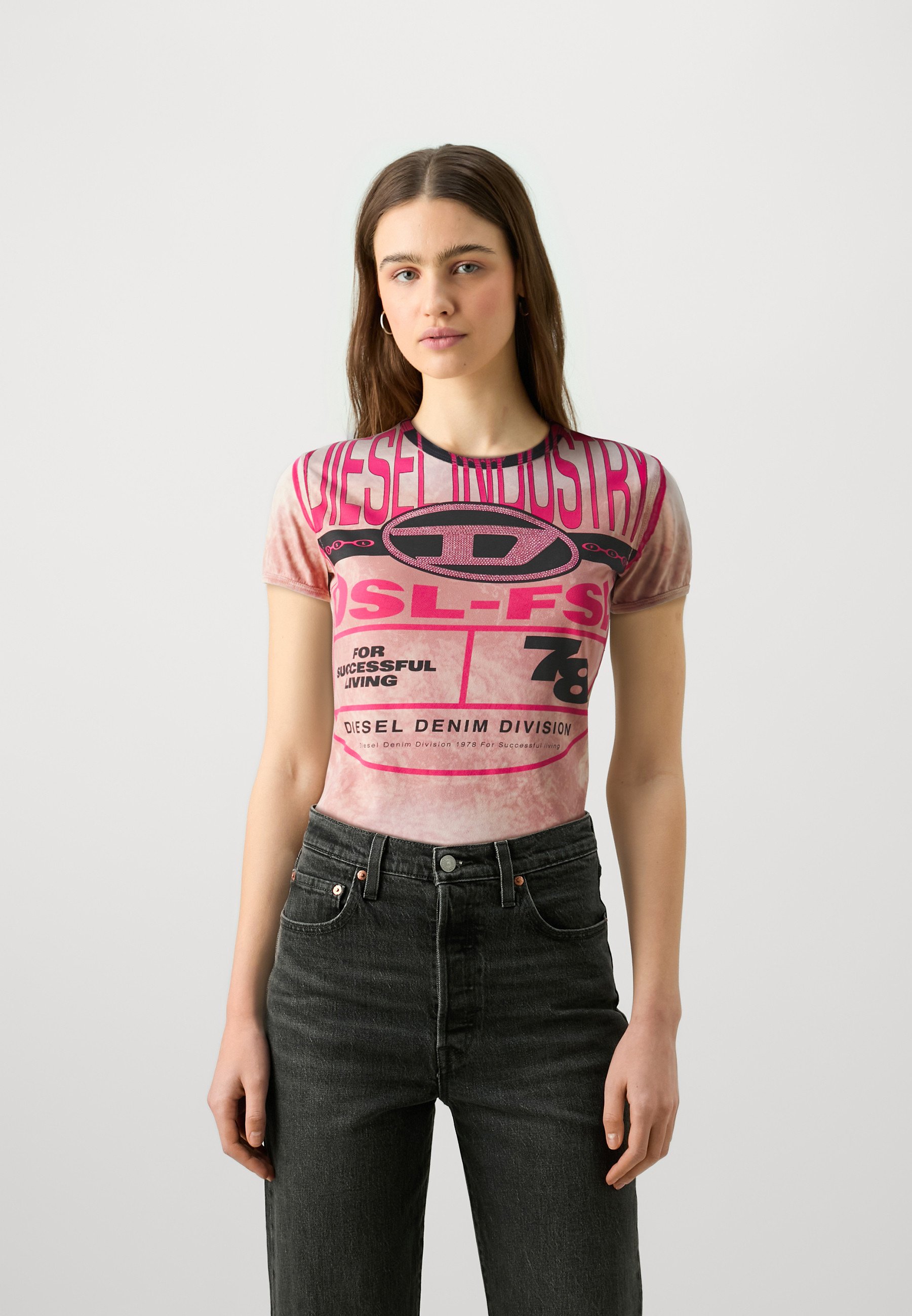Diesel T-UNCUTIE-LONG-N8 - Print T-shirt - rose/pink/taupe