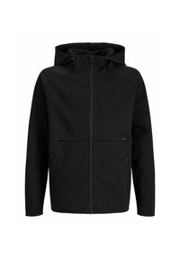 Juodas gobtuvu užsegamas džemperis su kapišonu. Turi dvi šonines kišenes, lygų paviršių ir siūlių detalizaciją per pečius ir krūtinę.