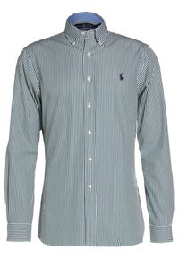 Knapp-up skjorta med vertikala gröna och vita ränder, långa ärmar, krage och en liten broderad logotyp på bröstet. Bomullstyg.