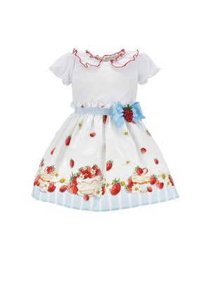 POPELINE FRAGOLE A BALZE - Vestito elegante - bianco-rosso
