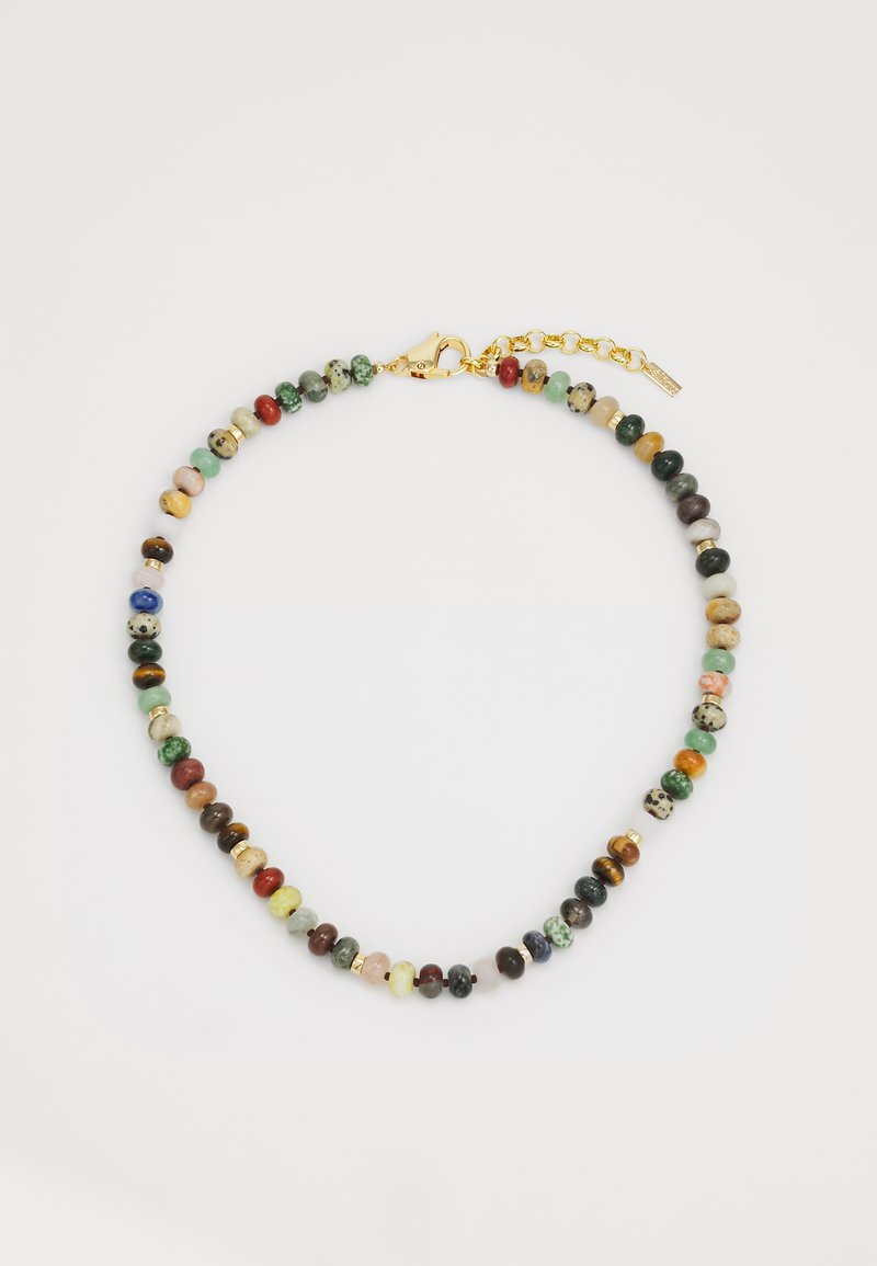 Πολύχρωμο κοσμήμα από χάντρες με διάφορες λίθους, διαθέτει κούμπωμα χρυσού τόνου και αλυσίδα επέκτασης για ρυθμιζόμενο μήκος.