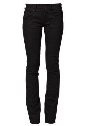 Slim-fit zwarte spijkerbroeken met voor- en achterzakken, riemlussen en een knoopsluiting.