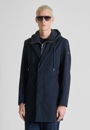 LONG REGULAR FIT IN COMPOUND WITH HOODIE DETACHABLE PART AND LOGO PATCH - Halflange jas - blue grey