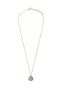 Gouden ketting met een verstelbare lengte, met een druppelvormige hanger van doorschijnende steen met een roze tint.