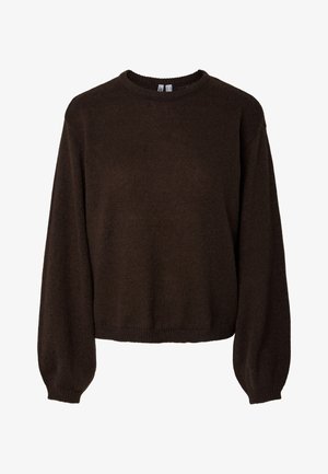 Rudas megztinis su apvalia iškirpte, ilgomis balionais rankovėmis ir ribožirklėmis. Minkšta tekstūra, trumpas dizainas ir vientisa konstrukcija.