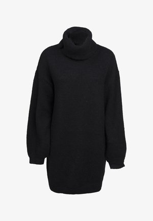 Pull à col roulé noir, surdimensionné, avec des manches longues, texture tricot et coupe décontractée. Pas de motifs ni de matériel visible.