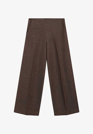 Brune vidde bukser med høj talje og sidelommer, lavet af et tekstureret stof.