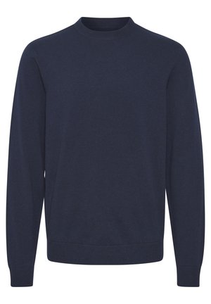Námornícká modrá svetr z měkkého materiálu, s kulatým výstřihem, dlouhými rukávy a žebrovanými manžetami a lemem pro pohodlné nošení.