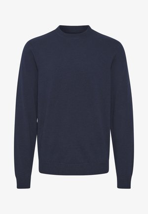 Námornícká modrá svetr z měkkého materiálu, s kulatým výstřihem, dlouhými rukávy a žebrovanými manžetami a lemem pro pohodlné nošení.