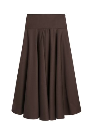 Massimo Dutti, FLOUNCE MIDI SKIRT WITH YOKE DETAIL - Gonna lunga - dark brown