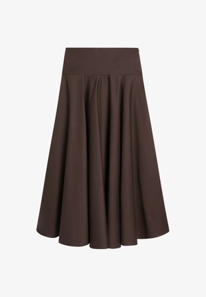 Massimo Dutti, FLOUNCE MIDI SKIRT WITH YOKE DETAIL - Gonna lunga - dark brown
