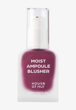 Flacon de blush ampoule liquide violet hydratant avec pompe blanche et bouchon transparent, étiqueté "House of Hut," taille 20 ml.