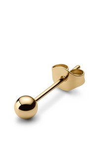 Guldørering med en rund kugle i den ene ende og et buet clasp-design i den anden, med en glat, poleret finish.